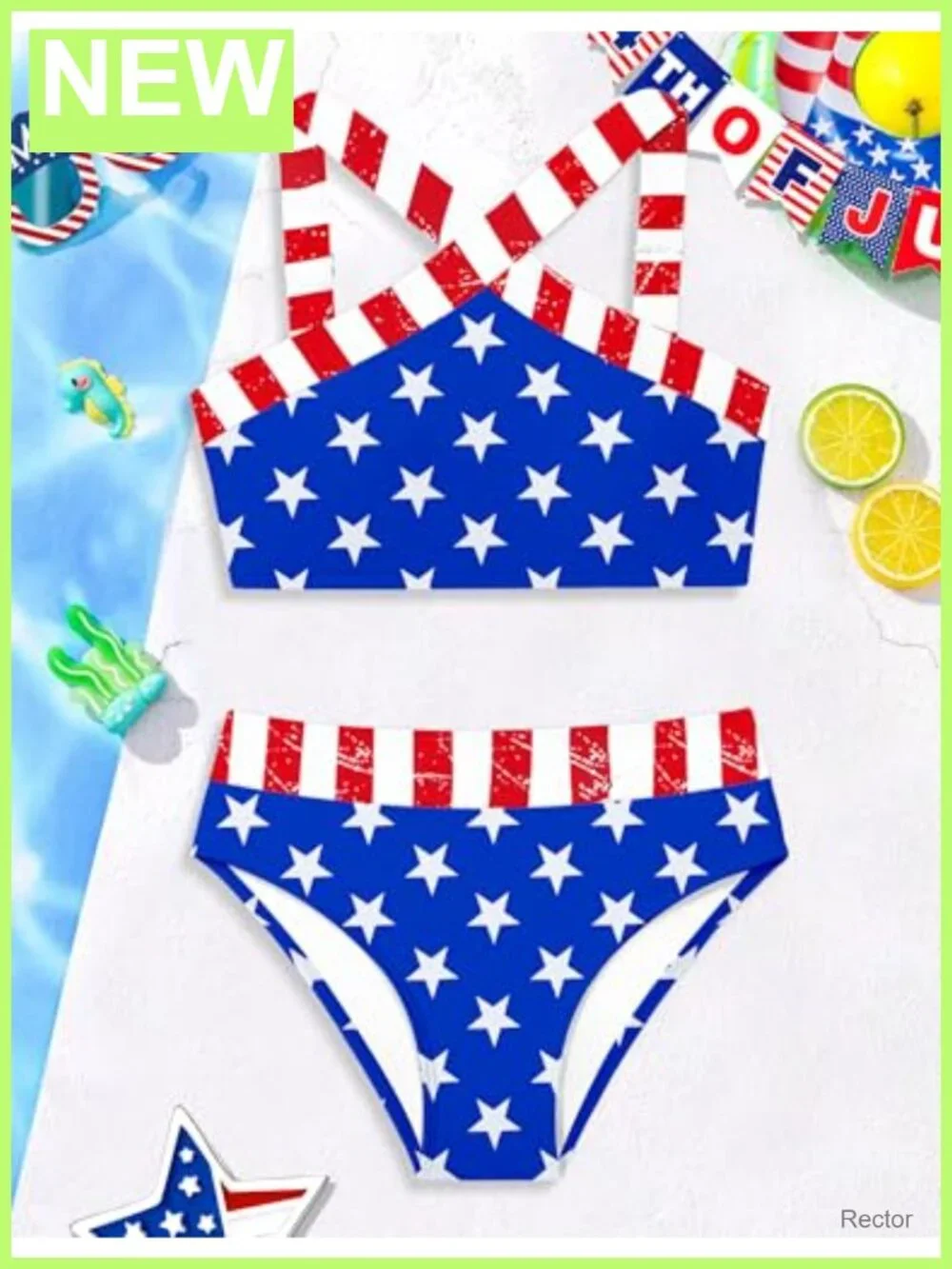 Girls 2 Piece Bikini Swimsuit Criss Cross Strap Colorblock Bathing Suit